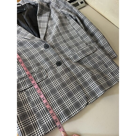 ASOS Design Blazer Womens 6 Black White Glen Plaid Check Long Sleeve Corpcore - Picture 6 of 12